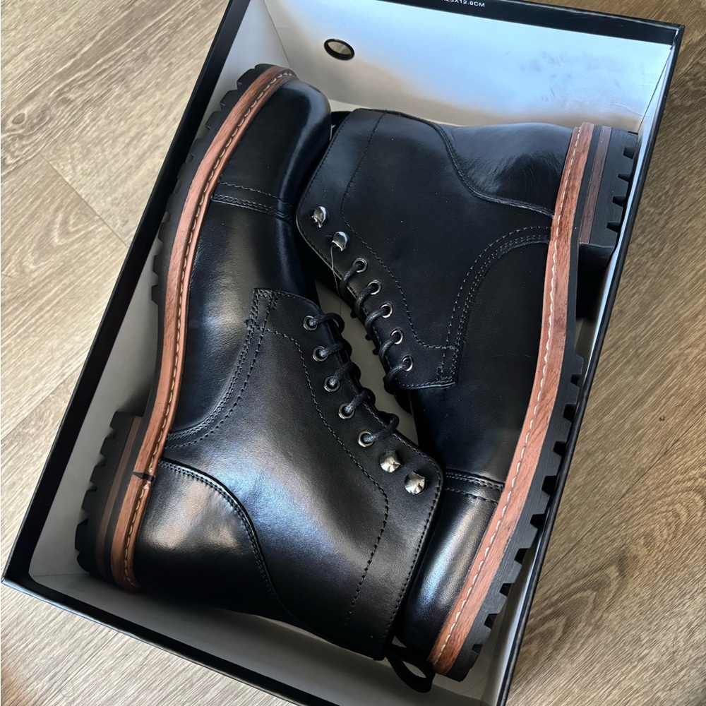 Black Leather Men's Dress Boots Size 9 New in Box Jousen Milan